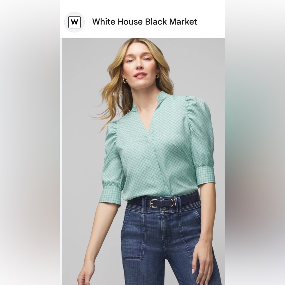 White House Black Market Ruched Sleeve Mint Green Women's Top